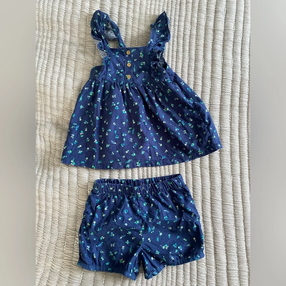 Carter's- 100% cotton toddler 3T Navy Floral matching Set floral button ruffle